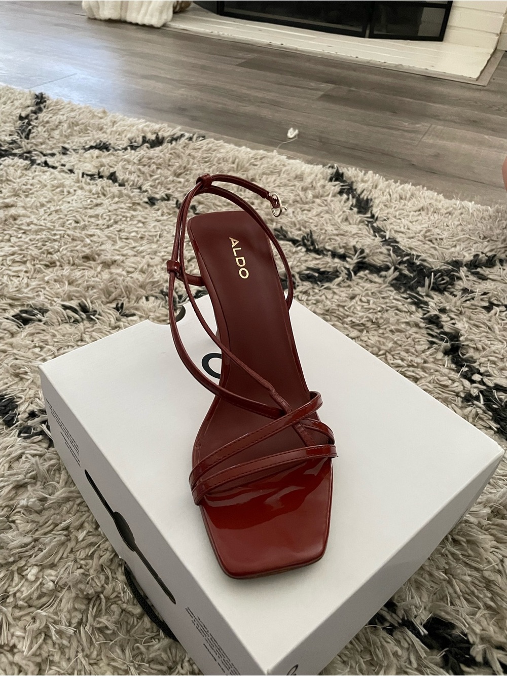 ALDO Red Patent Strappy Square-Toe Heel Sandal